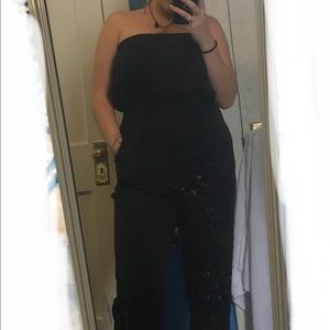 Strapless Black Jumpsuit Cinched Waist and Ankles